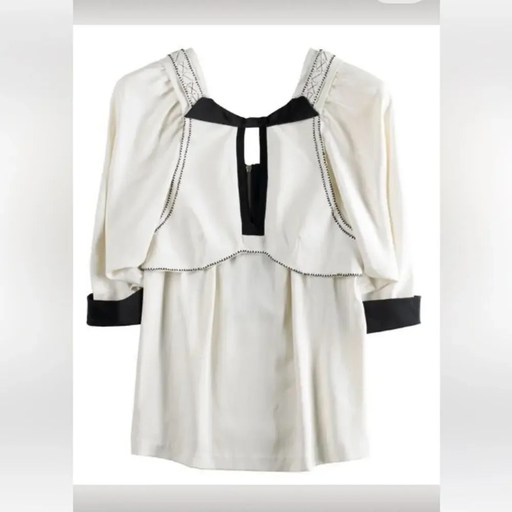 MAYLE Dezra Collar Blouse in Ivory and Black NWT size 2